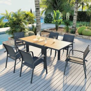 Mesa de jardín extensible 8 plazas Aluminio efecto madera Murano (90/180x90)