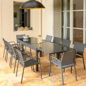 Mesa de jardín extensible de 10 plazas en cristal de Murano (270 x 90 cm)